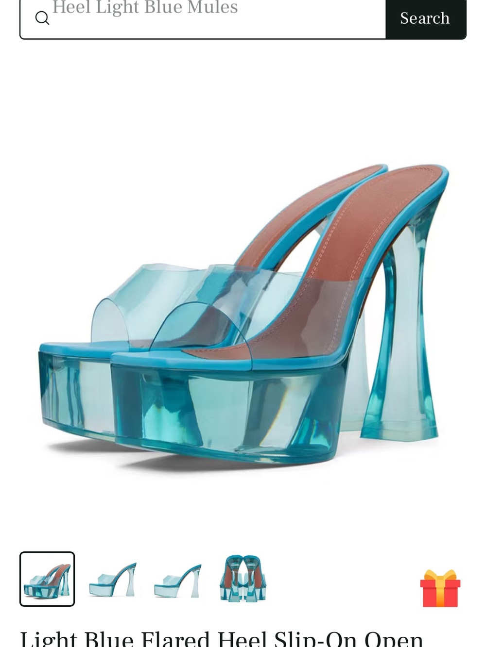 Light Blue Transparent Platform Flared Heel Mules